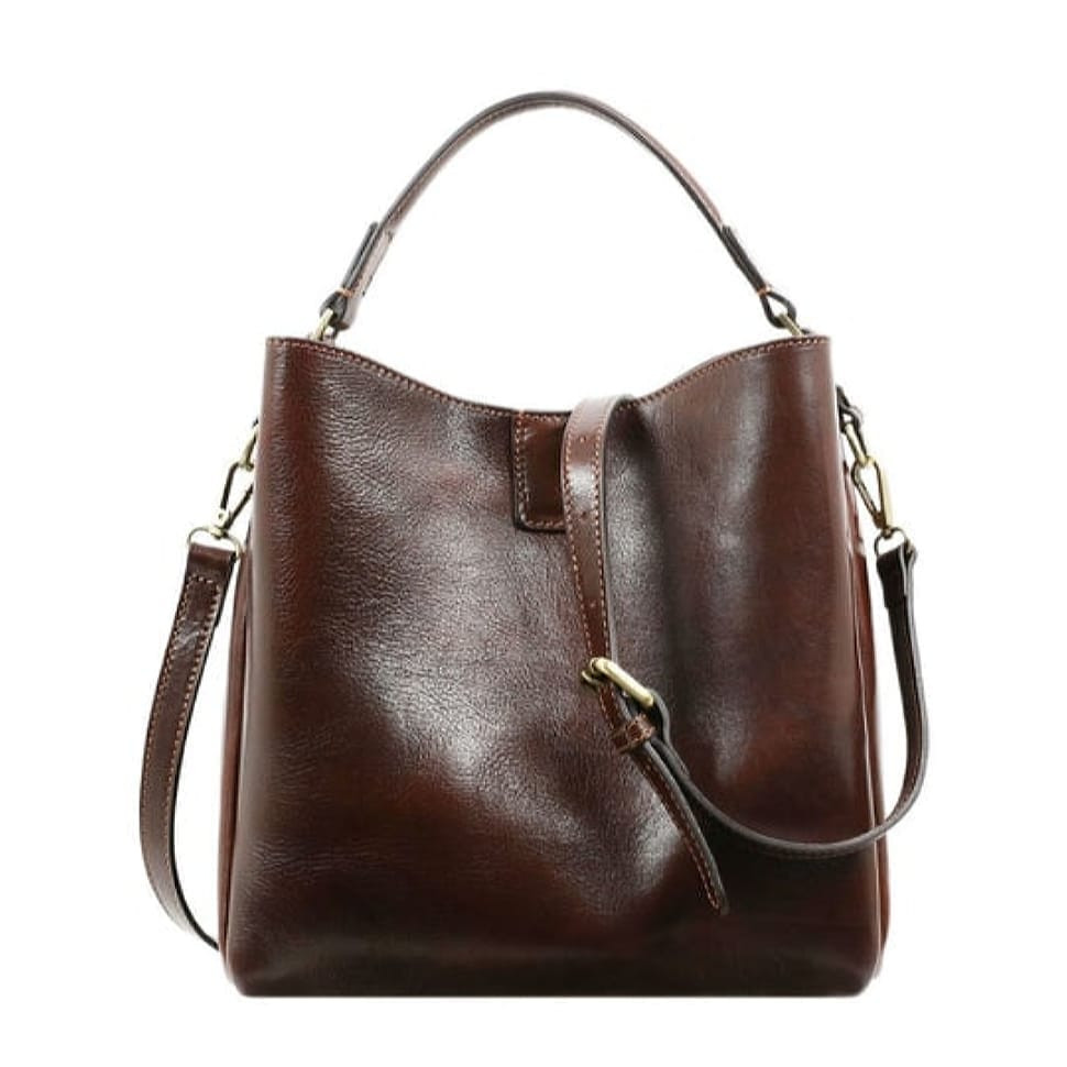 Small Leather Tote Bag for Women - Alice in Wonderland - Brown color -  Time Resistance 5219201