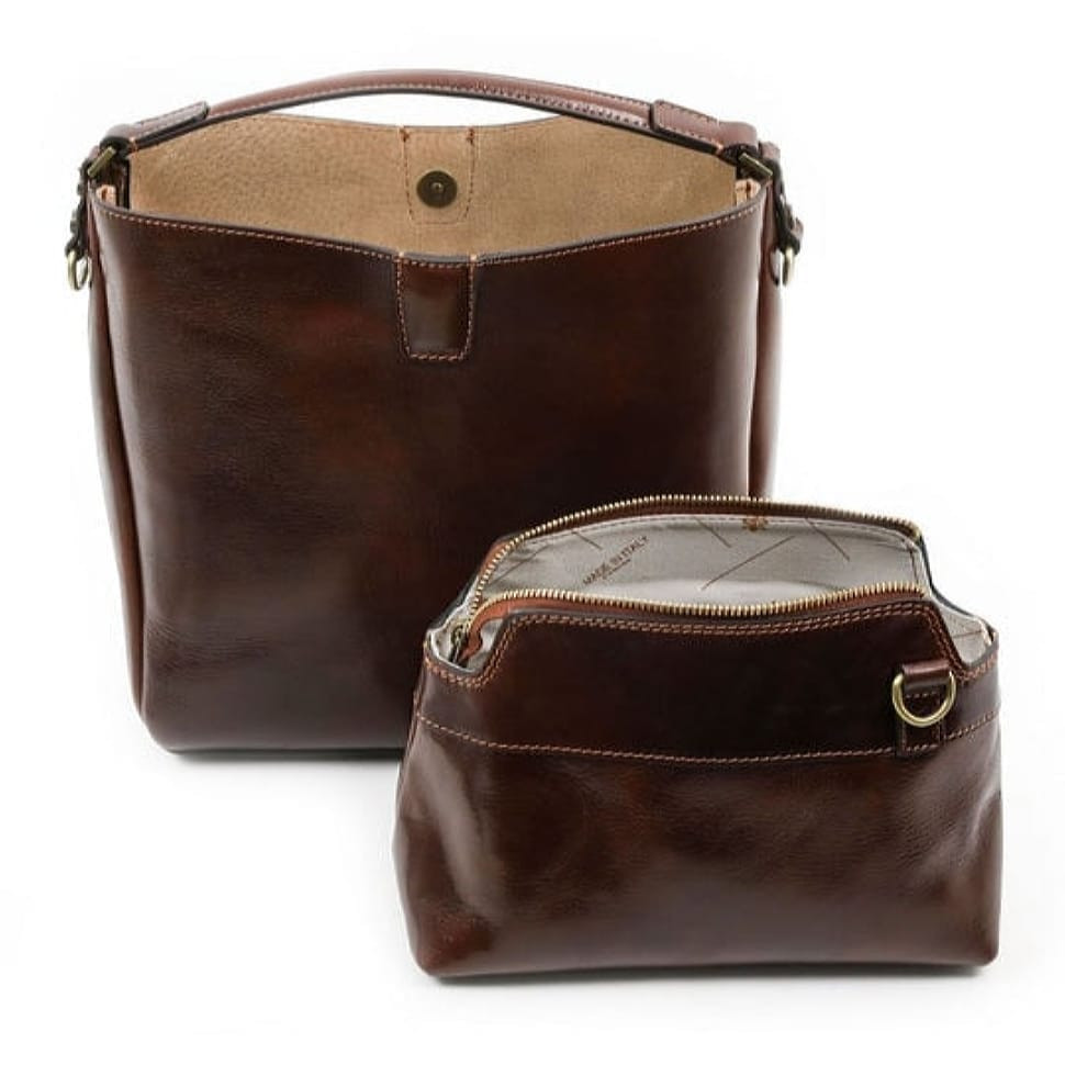 Small Leather Tote Bag for Women - Alice in Wonderland - Brown color -  Time Resistance 5219201