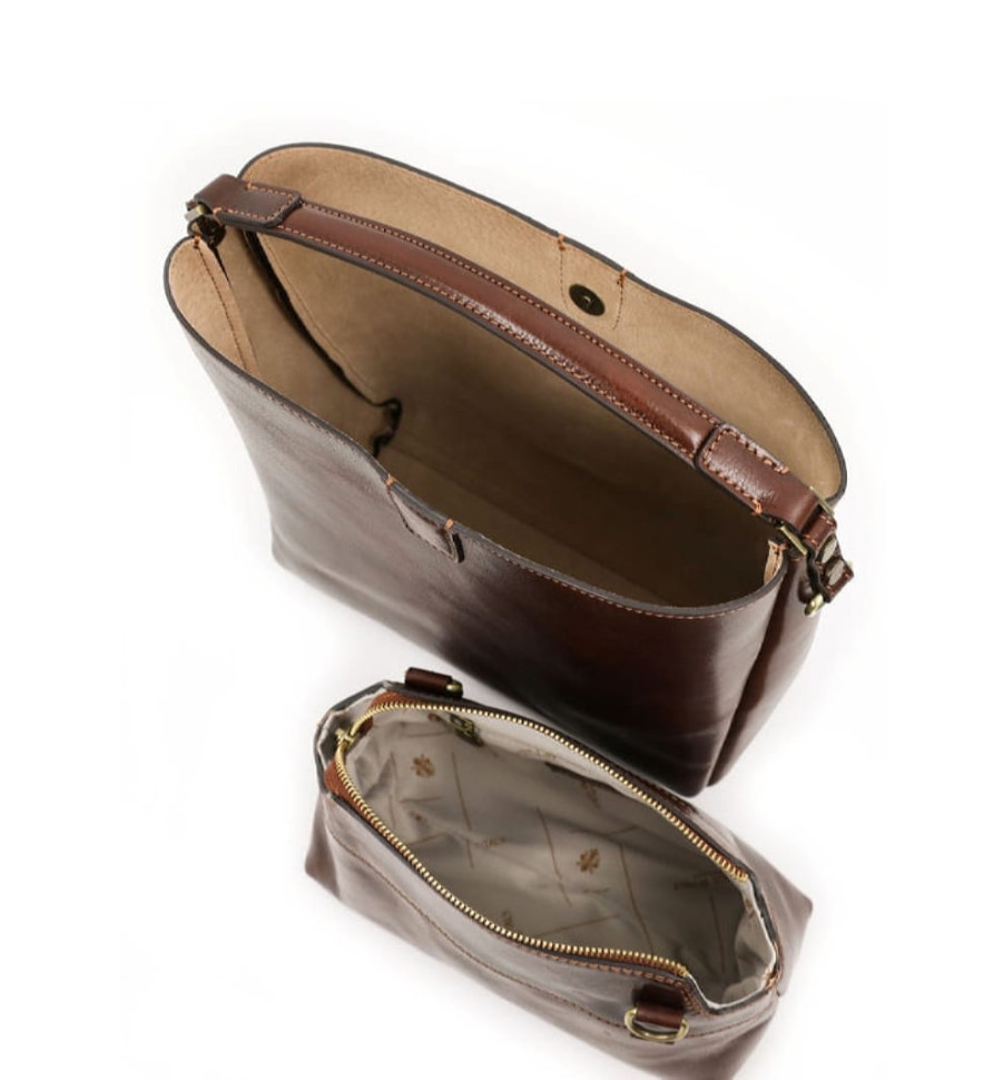 Small Leather Tote Bag for Women - Alice in Wonderland - Brown color -  Time Resistance 5219201
