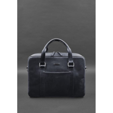 Leather bag for laptop and documents blue Crazy Horse