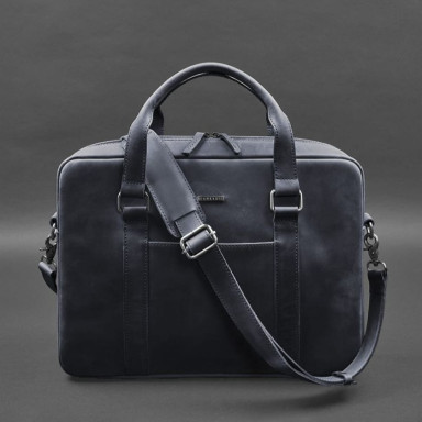Leather bag for laptop and documents blue Crazy Horse