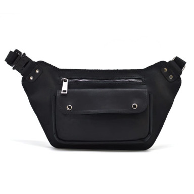 Leather voluminous banana waist bag black leather RA-8139-3md TARWA