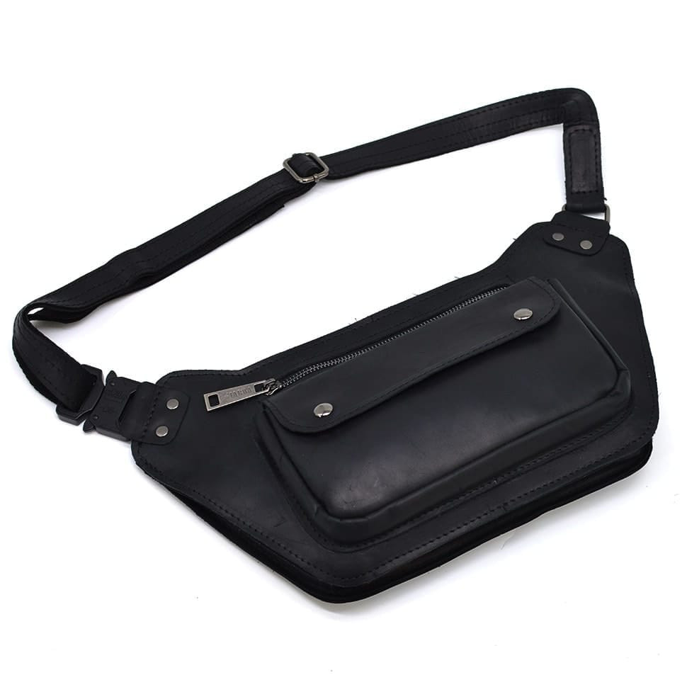 Шкіряна обємна бананка напоясна сумка чорна шкіра RA-8139-3md TARWA