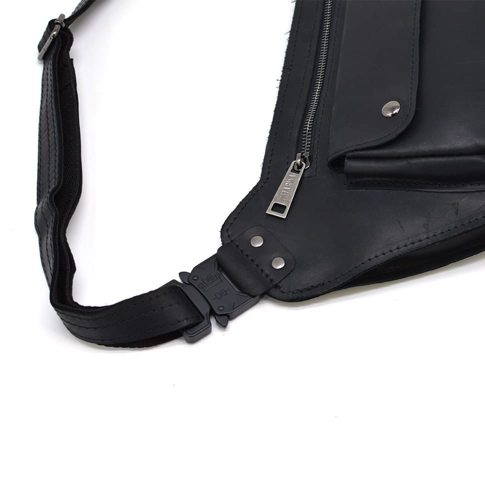 Шкіряна обємна бананка напоясна сумка чорна шкіра RA-8139-3md TARWA