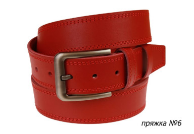 Ремень кожаный джинсовый двойная строчка SULLIVAN  112-151(8) 115-150 см красный