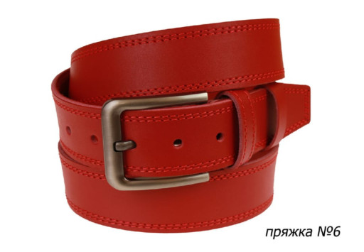 Ремінь шкіряний джинсовий подвійна строчка SULLIVAN 112-151 (8) 115-150 см червоний