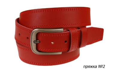 Ремень кожаный джинсовый двойная строчка SULLIVAN  112-151(8) 115-150 см красный
