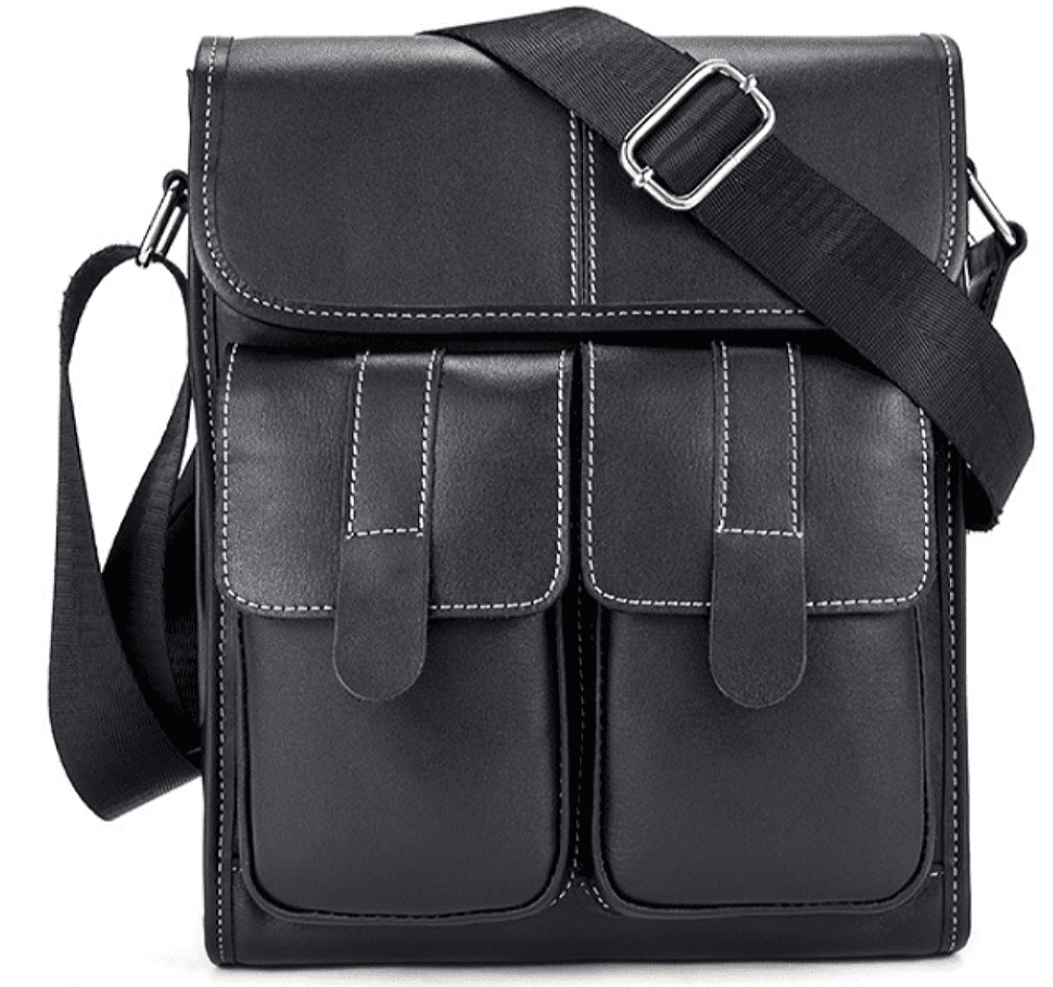 Men's vertical leather bag Vintage 20019 Black