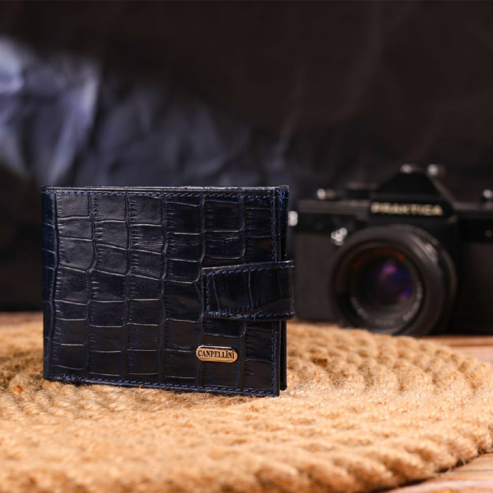 Стильний чоловічий гаманець із натуральної фактурної шкіри CANPELLINI 21514 Синій