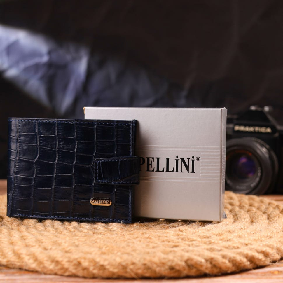 Стильний чоловічий гаманець із натуральної фактурної шкіри CANPELLINI 21514 Синій