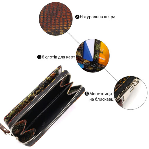 Красиве лаковане жіноче портмоне середнього розміру з натуральної шкіри з тисненням під змію CANPELLINI 21716