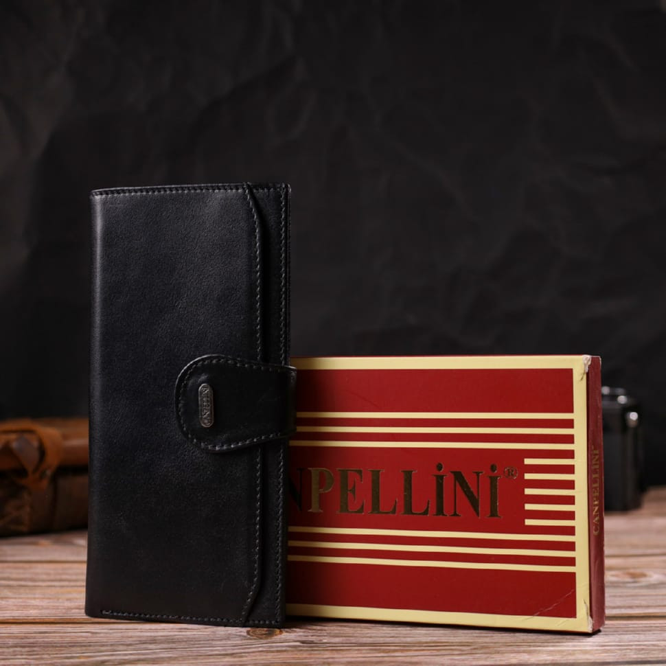 Вузький купюрник для чоловіків з натуральної гладкої шкіри CANPELLINI 21916 Чорний
