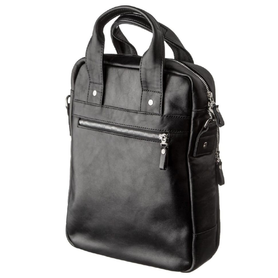 Чоловіча сумка під А4 вертикального формату в гладку шкіру 11165 SHVIGEL, Чорна