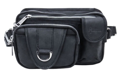 Leather belt bag with three compartments TARWA RA-1560-4lx black with metal fastex