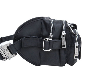 Leather belt bag with three compartments TARWA RA-1560-4lx black with metal fastex