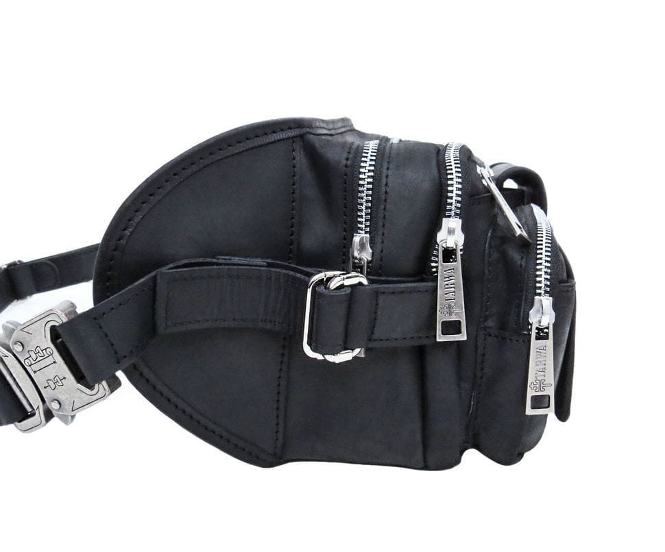 Leather belt bag with three compartments TARWA RA-1560-4lx black with metal fastex