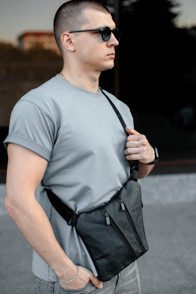 Genuine Leather Sling Bag, Men's Shoulder Bag SL026 (Black)