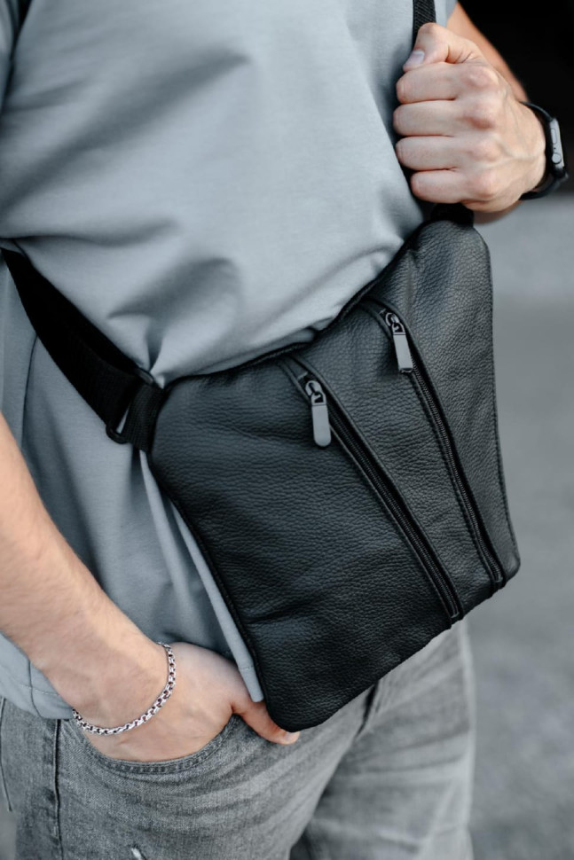 Genuine Leather Sling Bag, Men's Shoulder Bag SL026 (Black)