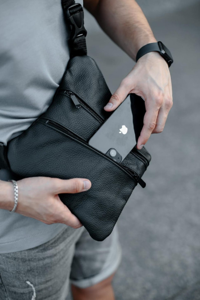 Genuine Leather Sling Bag, Men's Shoulder Bag SL026 (Black)