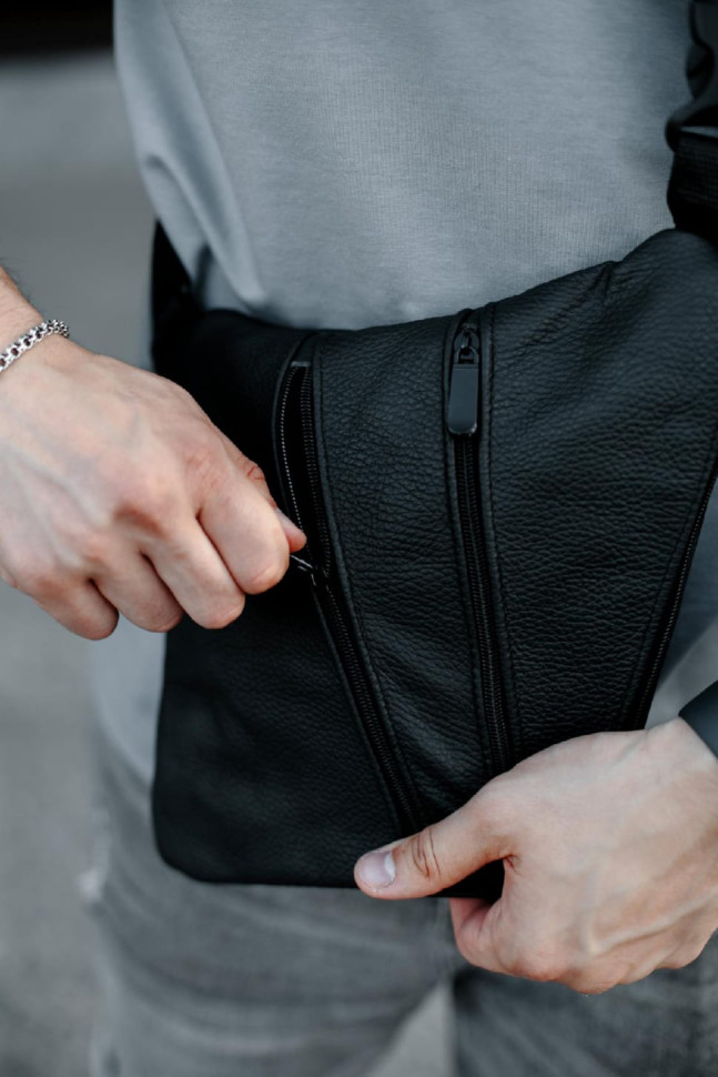 Genuine Leather Sling Bag, Men's Shoulder Bag SL026 (Black)