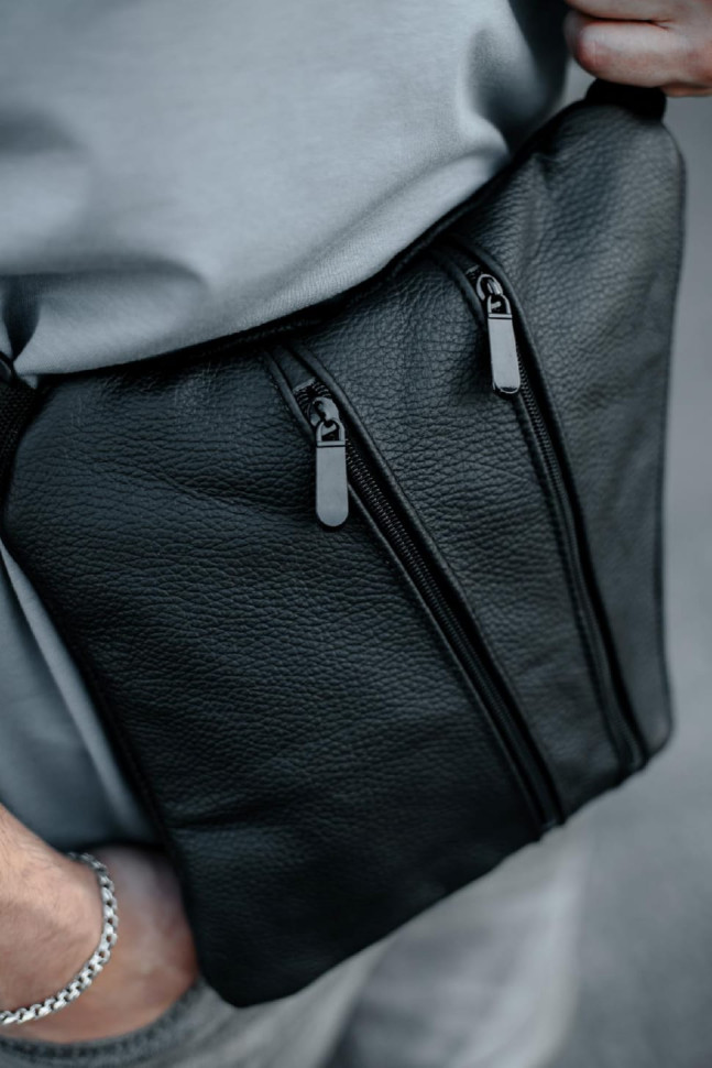 Genuine Leather Sling Bag, Men's Shoulder Bag SL026 (Black)