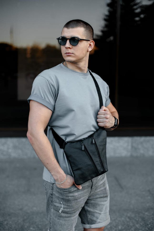 Genuine Leather Sling Bag, Men's Shoulder Bag SL026 (Black)