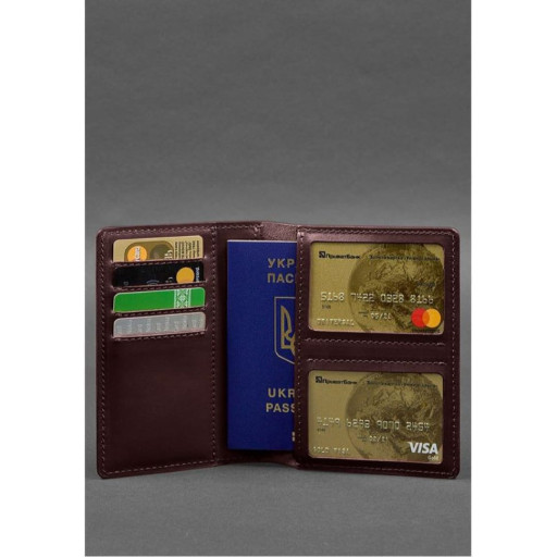 Шкіряна обкладинка-органайзер для документів 6.1 бордовий краст