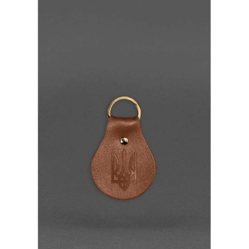 Патріотичний шкіряний брелок з гербом світло-коричневий