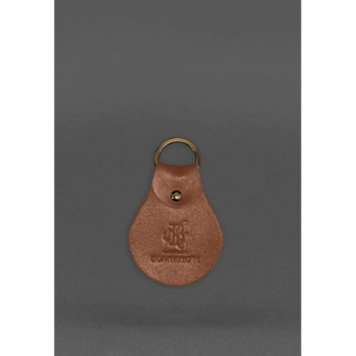 Патріотичний шкіряний брелок з гербом світло-коричневий