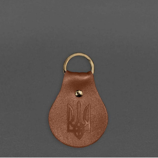Патріотичний шкіряний брелок з гербом світло-коричневий
