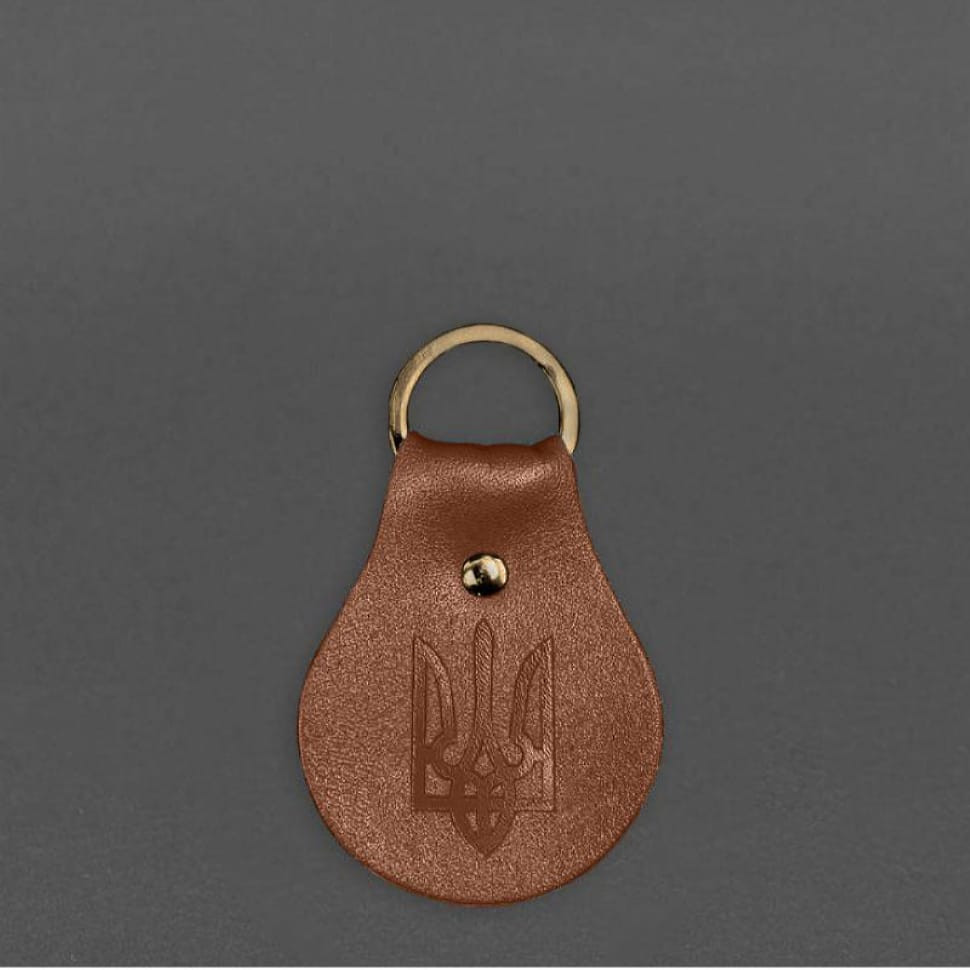 Патріотичний шкіряний брелок з гербом світло-коричневий