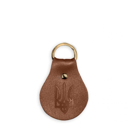 Патріотичний шкіряний брелок з гербом світло-коричневий