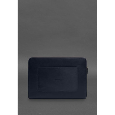 Leather Laptop Case with Zipper and Strap and Pocket Blue