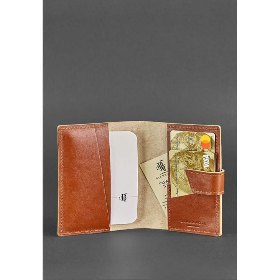 Шкіряна обкладинка для паспорта 4.0 світло-коричнева