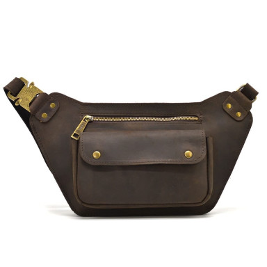 Leather voluminous banana waist bag brown leather RC-8139-3md TARWA