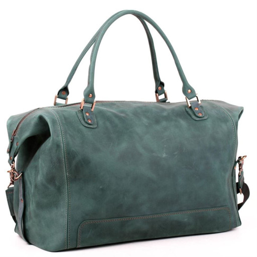 Дорожня шкіряна сумка-саквояж зелена Mtravel_4 Manufatto