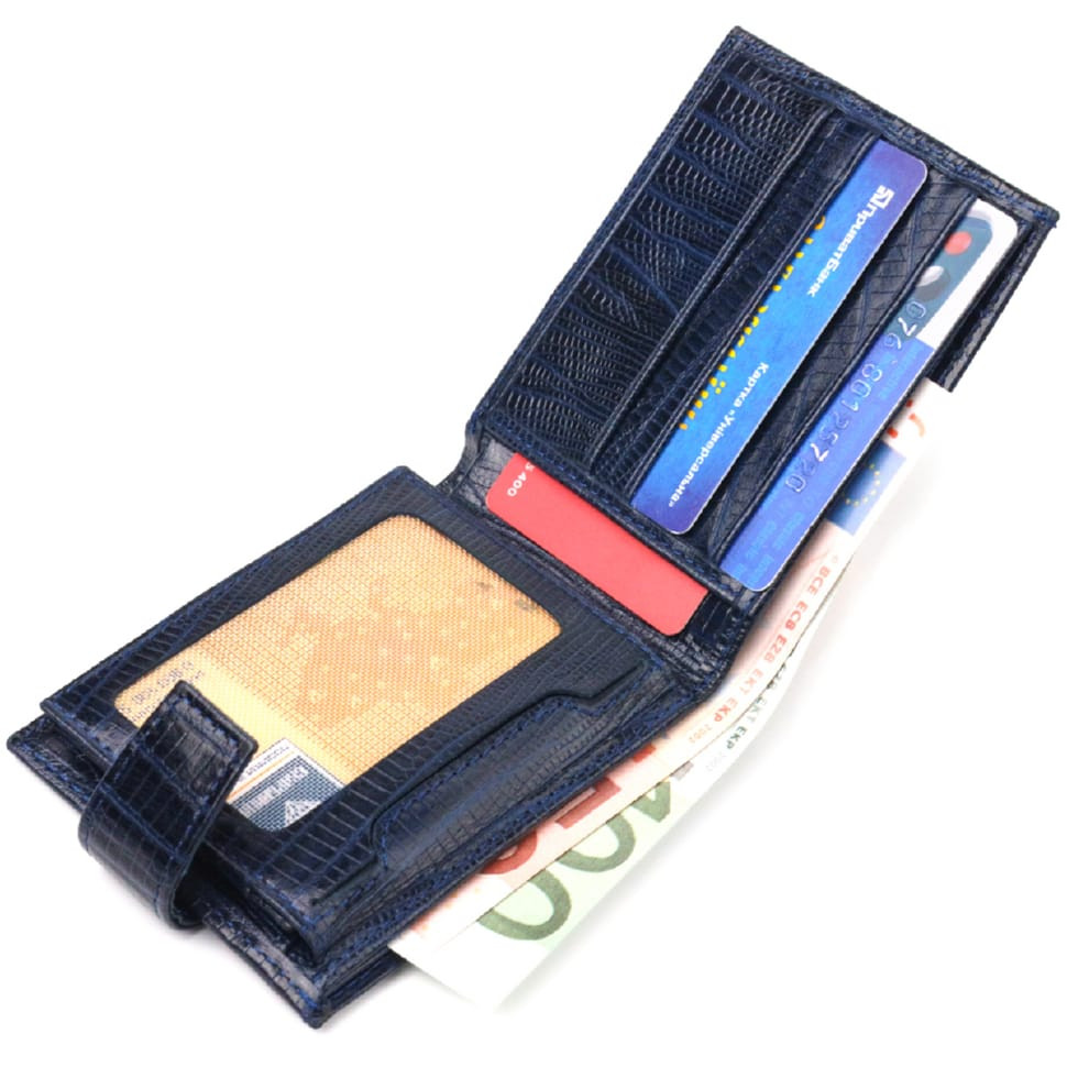 Гідний чоловічий гаманець з натуральної фактурної шкіри CANPELLINI 21515 Синій