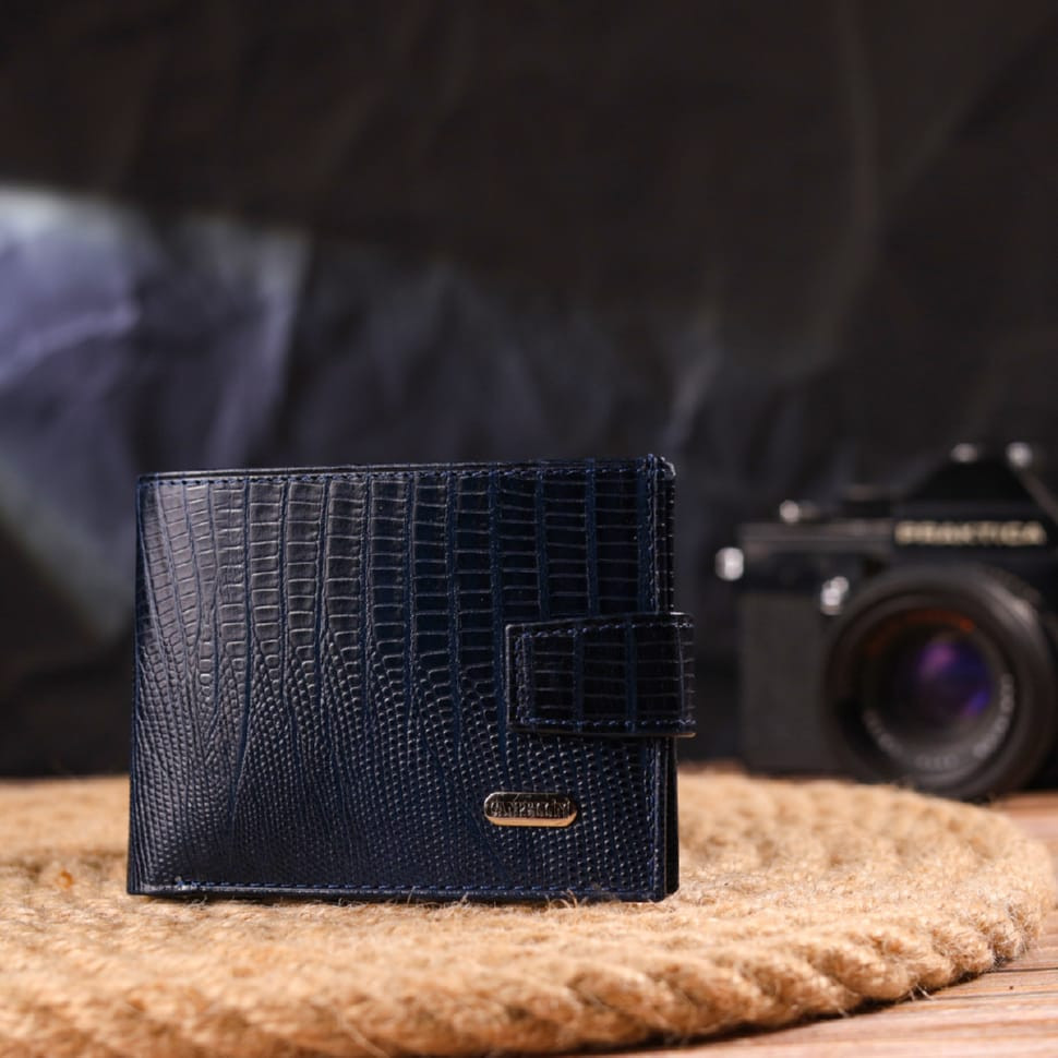 Гідний чоловічий гаманець з натуральної фактурної шкіри CANPELLINI 21515 Синій