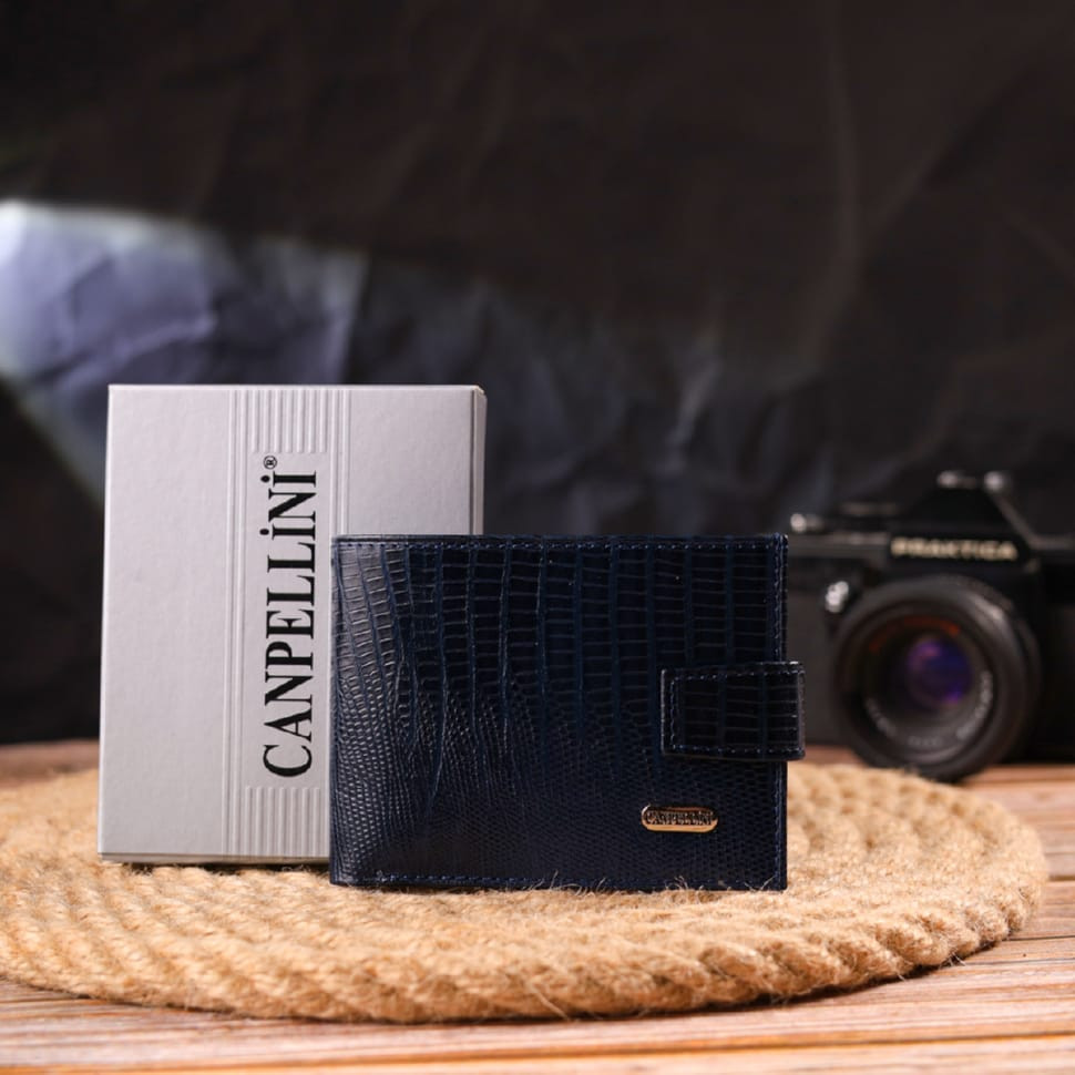 Гідний чоловічий гаманець з натуральної фактурної шкіри CANPELLINI 21515 Синій
