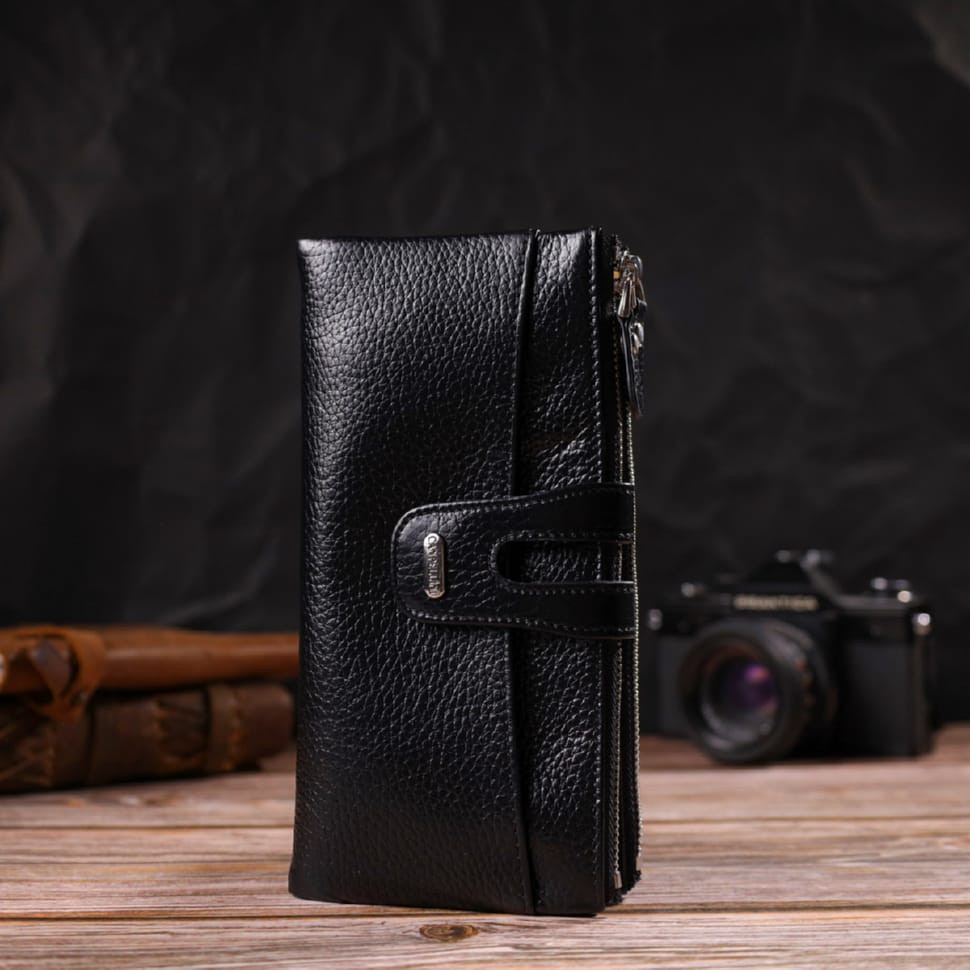 Классический женский кошелек с удобным функционалом из натуральной кожи CANPELLINI 21717 Черный