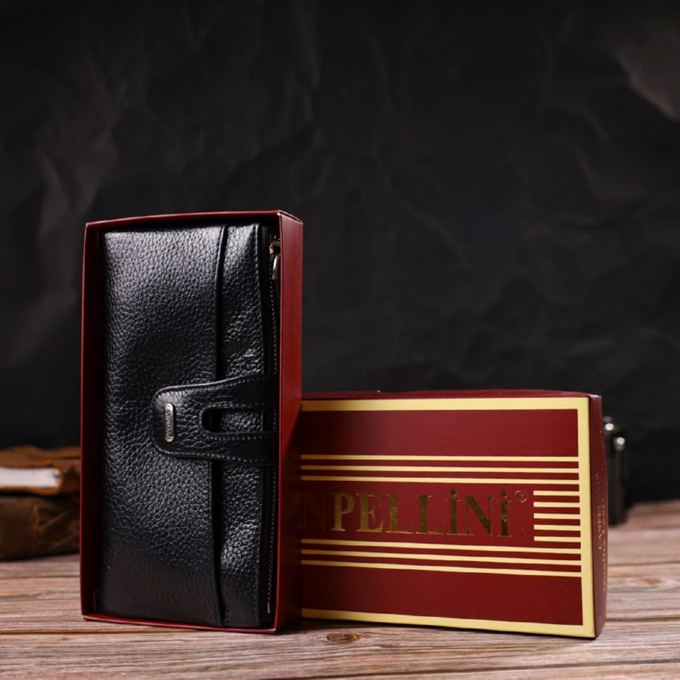 Классический женский кошелек с удобным функционалом из натуральной кожи CANPELLINI 21717 Черный