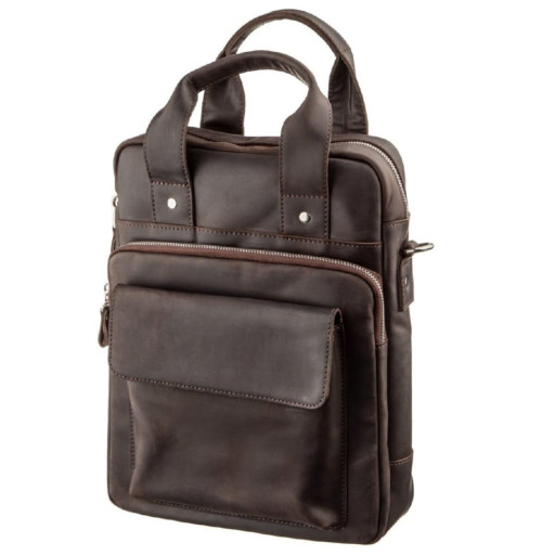 Вінтажна сумка під А4 вертикального формату в матовою шкірі 11166 SHVIGEL, Коричнева