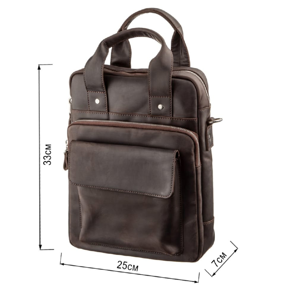 Vintage bag for A4 vertical format in matte leather 11166 SHVIGEL, Brown