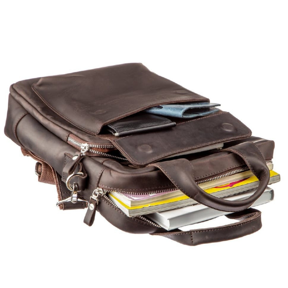 Vintage bag for A4 vertical format in matte leather 11166 SHVIGEL, Brown