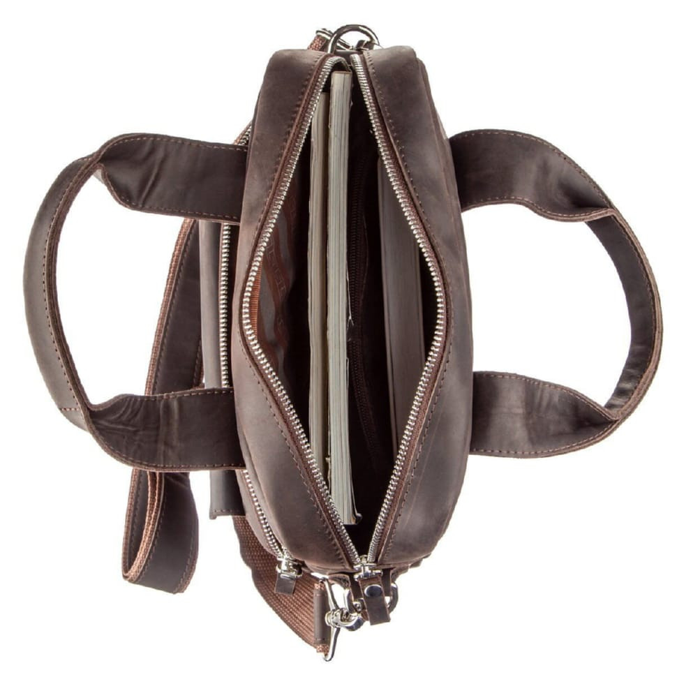 Vintage bag for A4 vertical format in matte leather 11166 SHVIGEL, Brown
