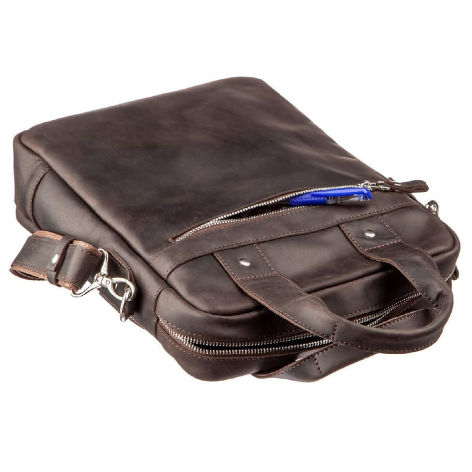 Vintage bag for A4 vertical format in matte leather 11166 SHVIGEL, Brown