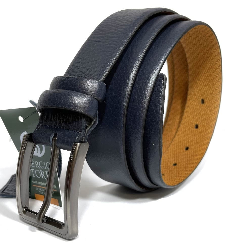 Deer leather belt 35mm blue, classic buckle t18410