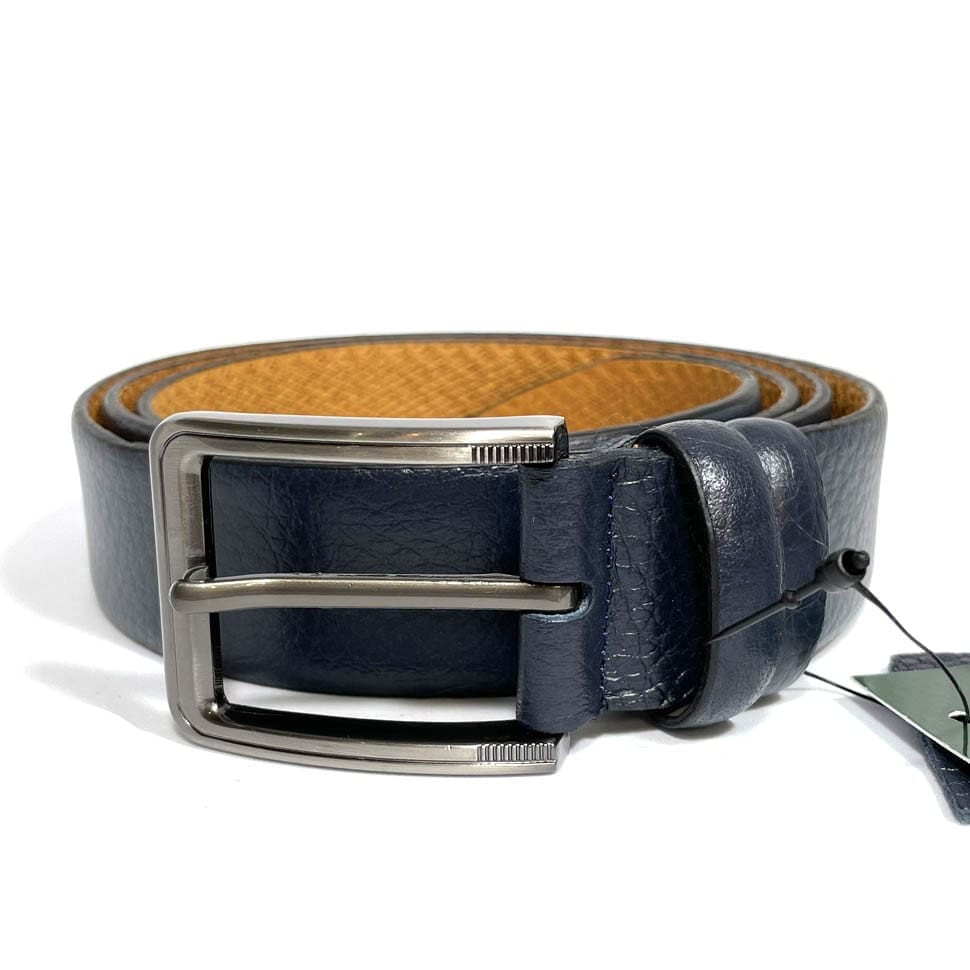 Deer leather belt 35mm blue, classic buckle t18410