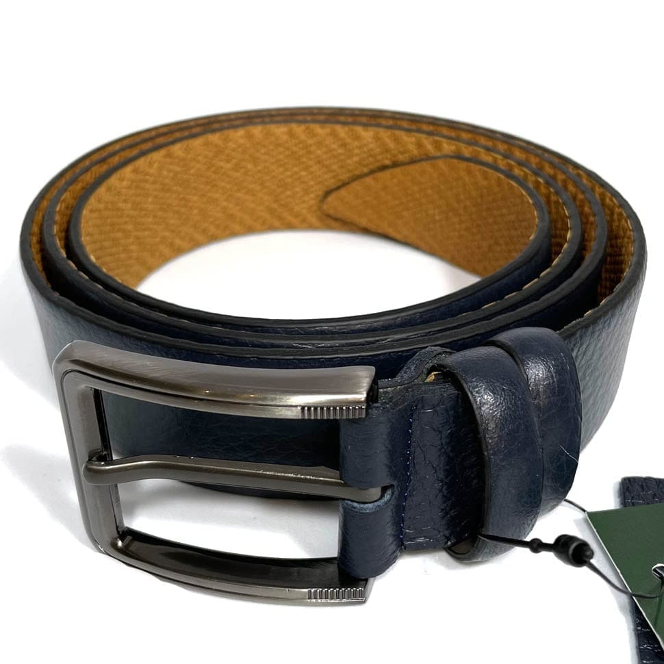 Deer leather belt 35mm blue, classic buckle t18410