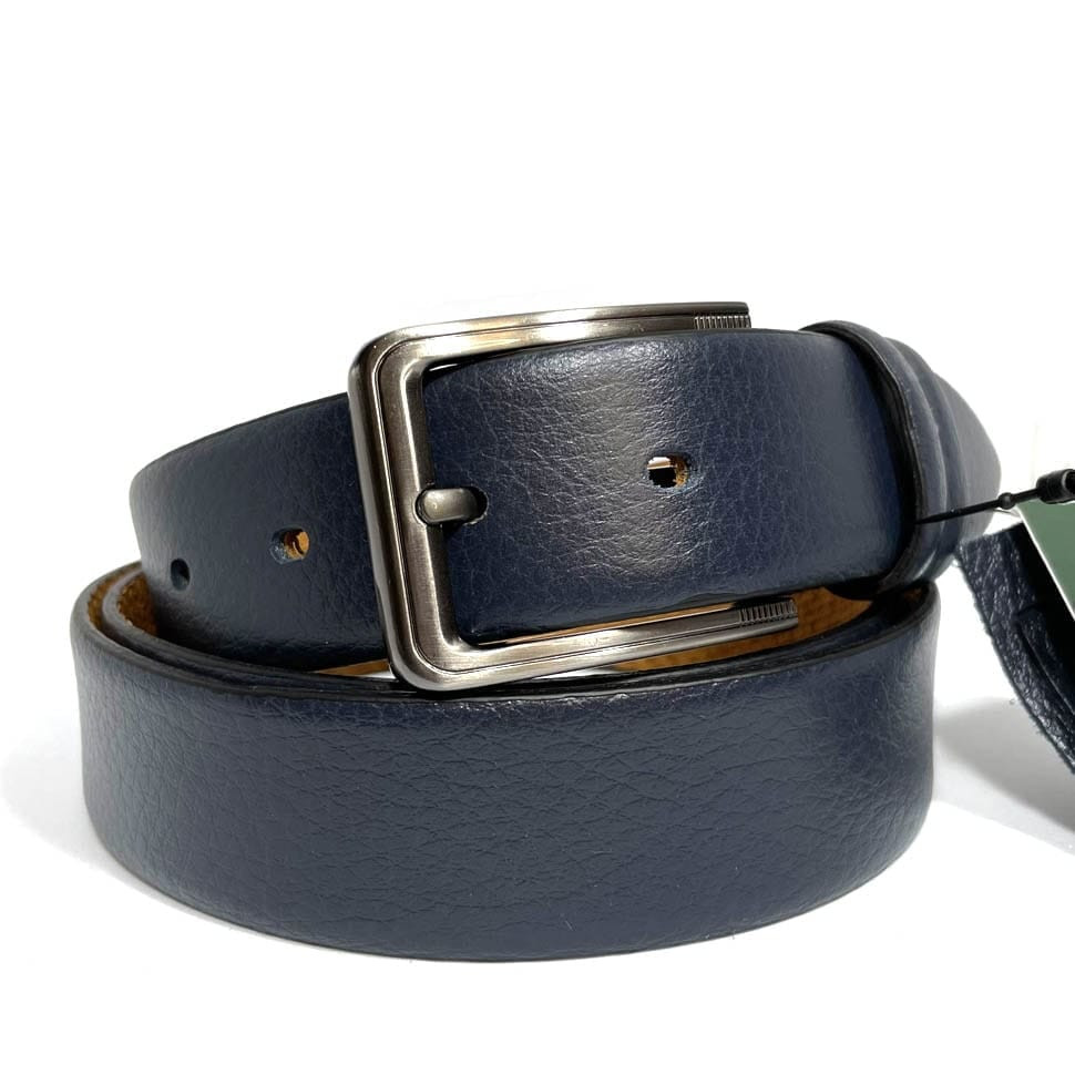 Deer leather belt 35mm blue, classic buckle t18410